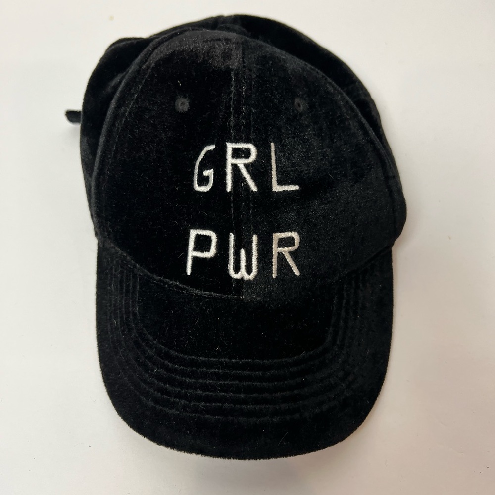 Steve Madden Girl Power ‘GRL PWR’ Black Velour Baseball Cap Feminist Hat